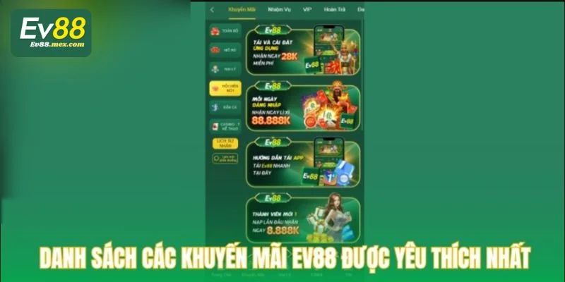 Tổng hợp các chương trình khuyến mãi EV88 hấp dẫn nhất 2025.